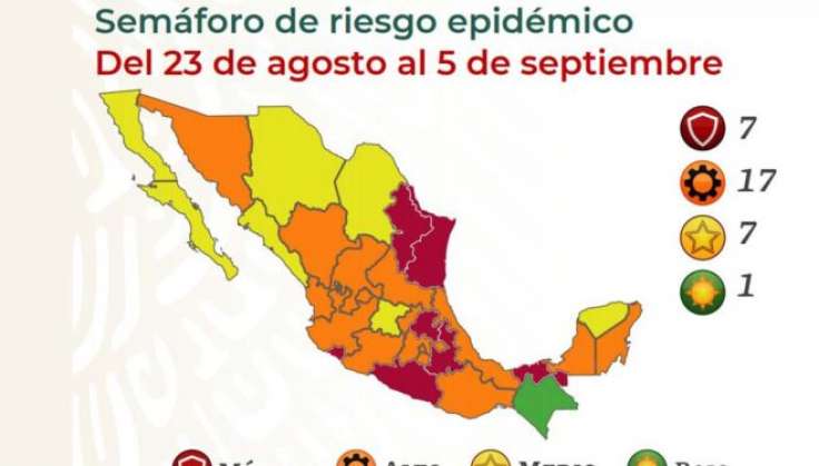 SSO: 7 estados en rojo, 17 en naranja, 7 en amarillo y 1 en verde