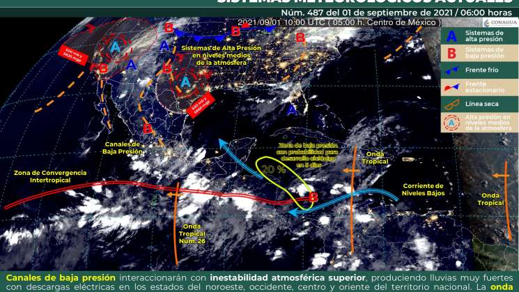 Onda tropical Núm. 26 provoca nublados y lluvias en Oaxaca