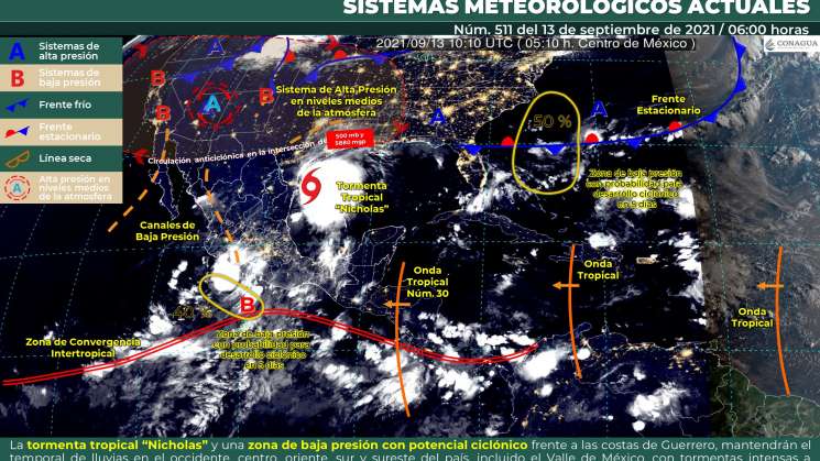 Zona de baja presión con potencial ciclónico causará lluvias 