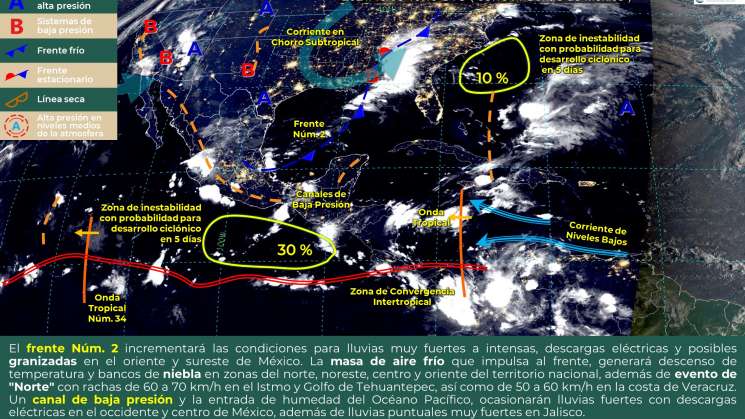 Frente no.2 causara lluvias y nublados en regiones de Oaxaca 