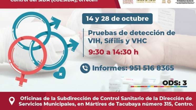 Anuncia COESIDA jornada de detección de VIH, Sífilis y VHC