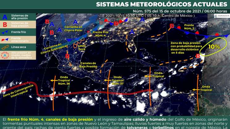 Continua onda tropical Núm. 36 causando nublados y lluvias 