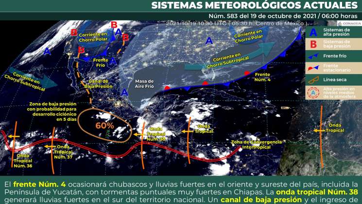 Onda tropical Núm.38 en costas de Oaxaca causa lluvias y nublados