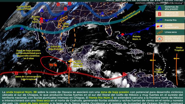 Sigue onda tropical 38 causando lluvias y nublados en Oaxaca