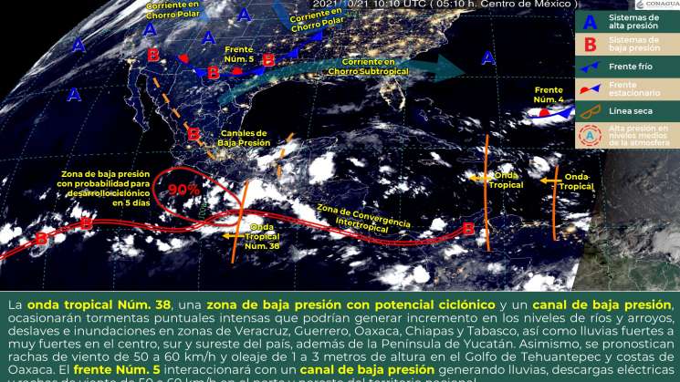 Se extiende onda tropical 38 con nublados y lluvias en Oaxaca