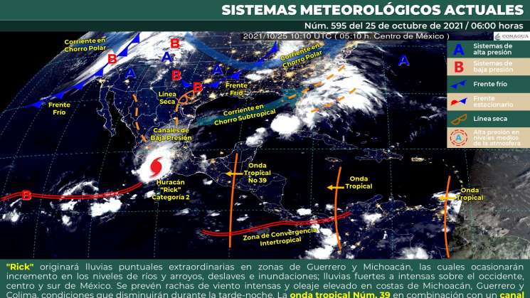 Onda tropical Núm. 39 provoca nublados y lluvias en Oaxaca