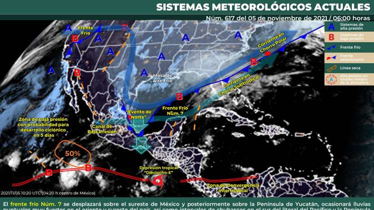 Frente frío número 7 provocará lluvias en parte del estado  