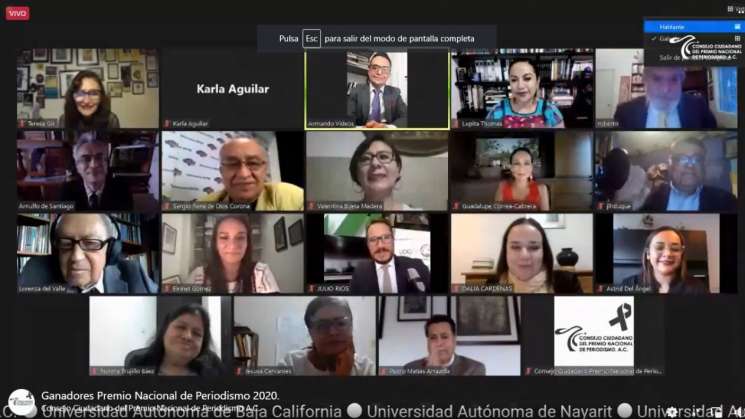 Anuncian ganadores del Premio Nacional de Periodismo 2020