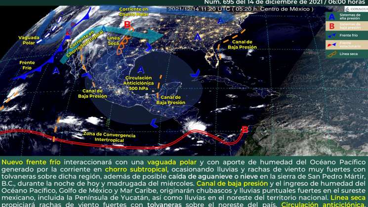 Nuevo frente frio causa norte en el Istmo y frio en sierras 