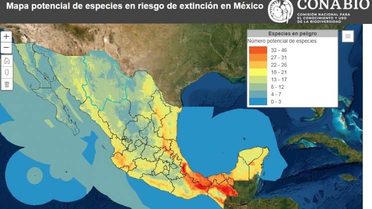 Conabio publica Mapa de especies en riesgo de extinción en México