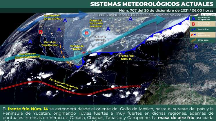 Frente Frío No.14 ocasionará lluvias puntuales intensas en Oaxaca