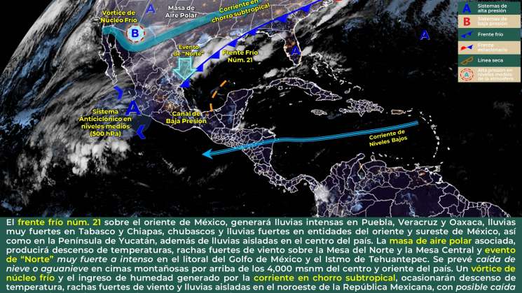 Frente frío 21 causara lluvias y nublados en Oaxaca