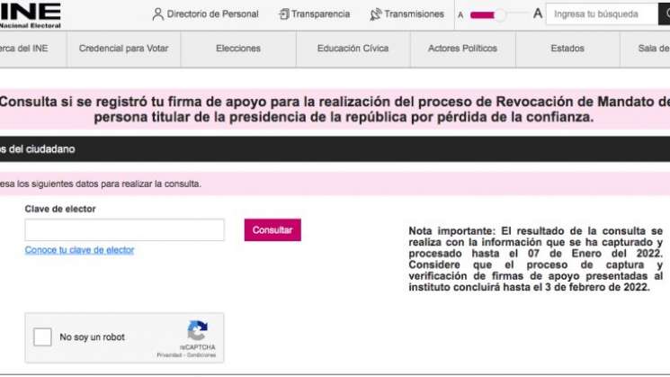 Aplicación registra si tu firma aparece en revocación de mandato