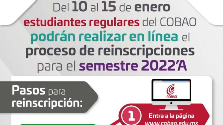 Del 10 al 15 de enero comenzarán las reinscripciones en el Cobao 