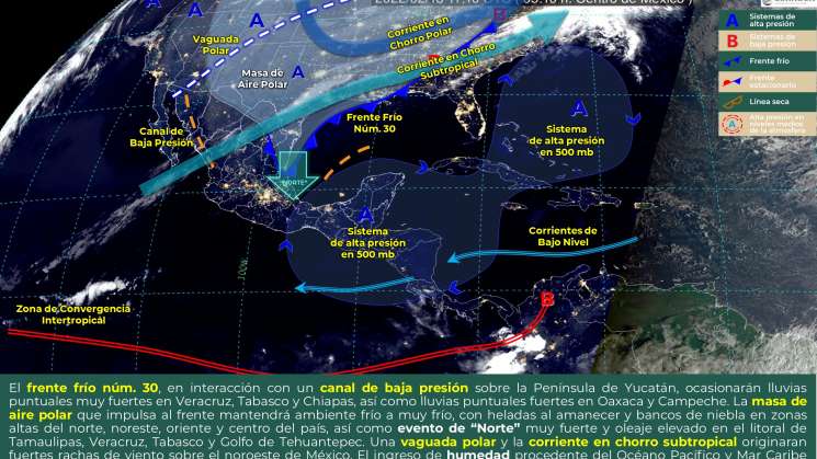 Norte fuerte en el Istmo, lluvias y nublados en Oaxaca