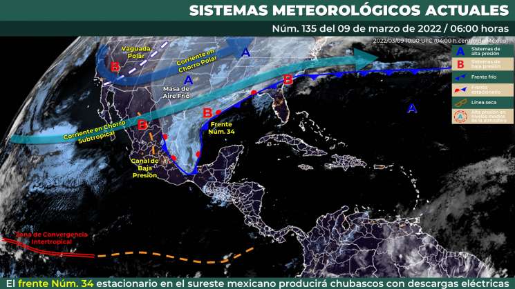 Frente frio 34 causa nublados, chubascos y frio en Oaxaca