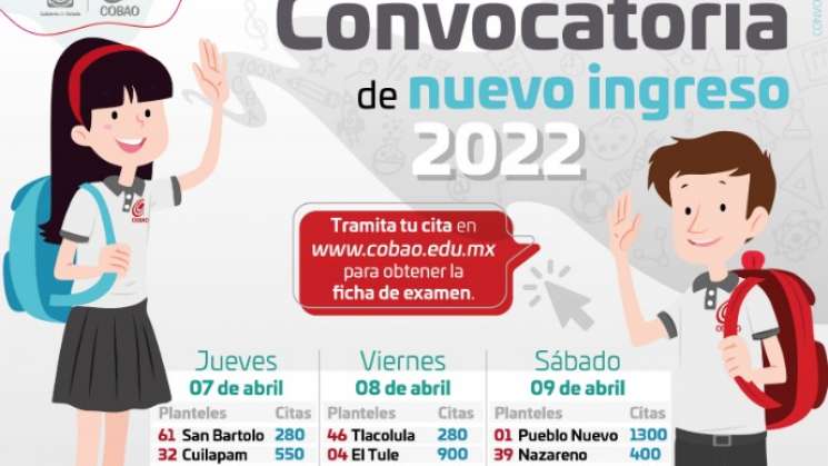 Cobao da a conocer convocatoria de nuevo ingreso 2022