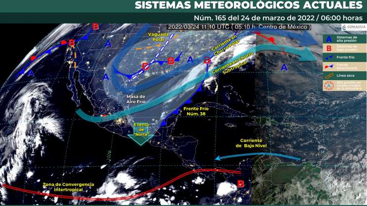 Evento norte intenso, nublados y lluvias en Oaxaca