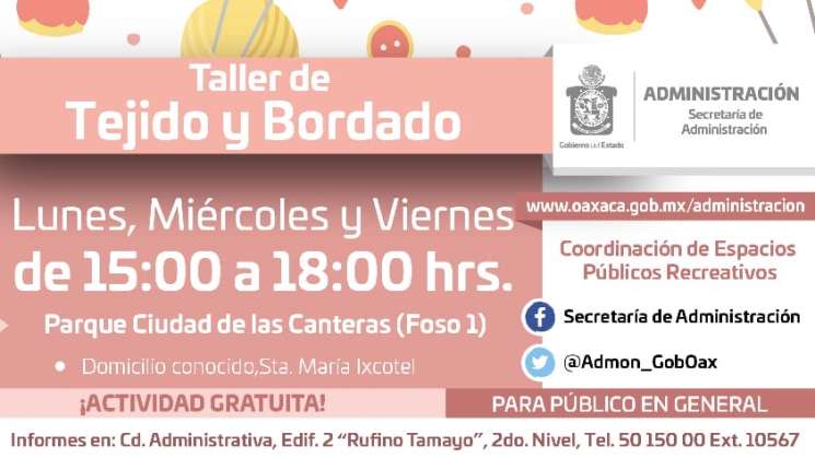 Reinicia Taller de Tejido y Bordado en Ciudad de las Canteras 