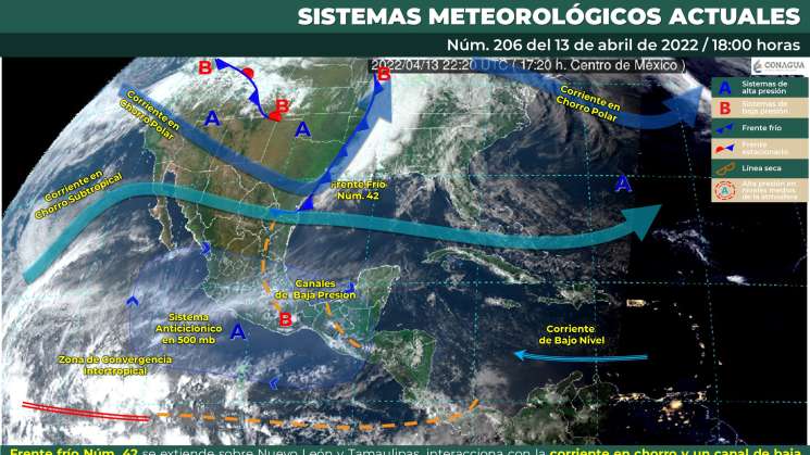 Frente Núm. 42 causa nublados, lluvias y evento norte en Oaxaca