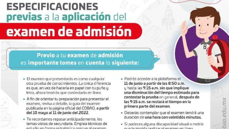 Realizará Cobao examen de admisión en línea el 11 de junio