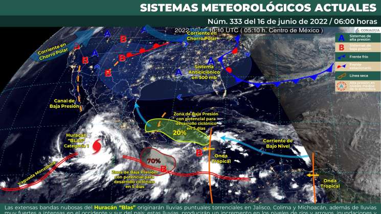 Huracán Blas ocasiona lluvias intensas en regiones de Oaxaca