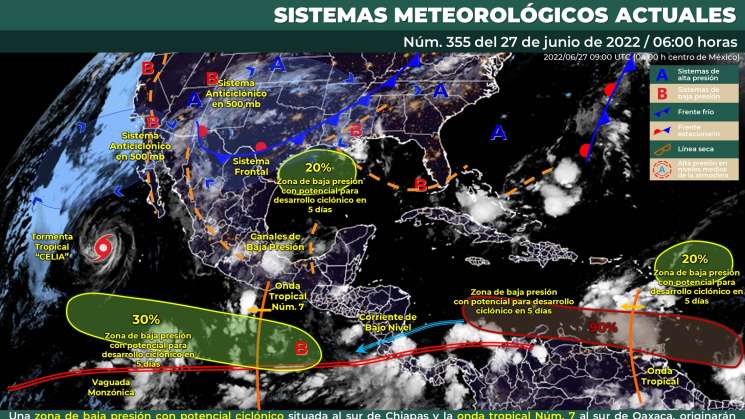 Onda tropical 7 causa lluvias puntúales en regiones de Oaxaca