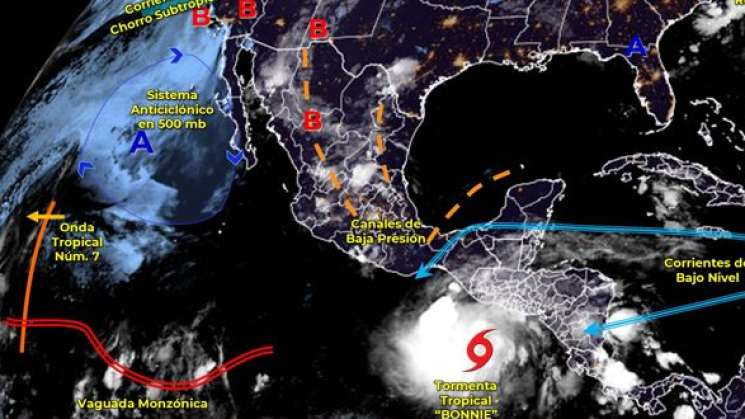 Ocasionará “Bonnie” nubosidad y lluvias leves a fuertes en Oaxaca