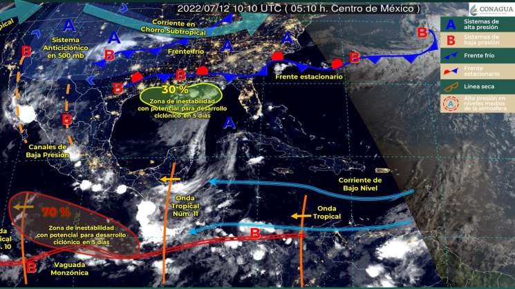 Habrá lluvias de corta duración en Oaxaca por Onda Tropical 11