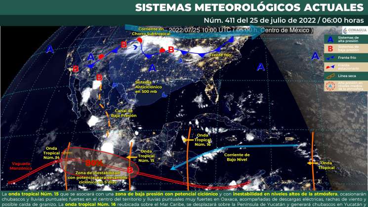 Onda tropical 15 provoca nublados y lluvias en Oaxaca