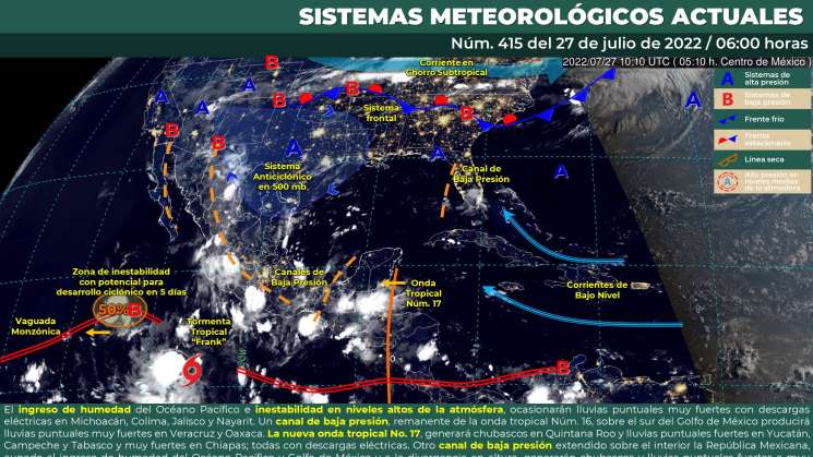 Sigue onda tropical 16 provocando nublados y lluvias en Oaxaca