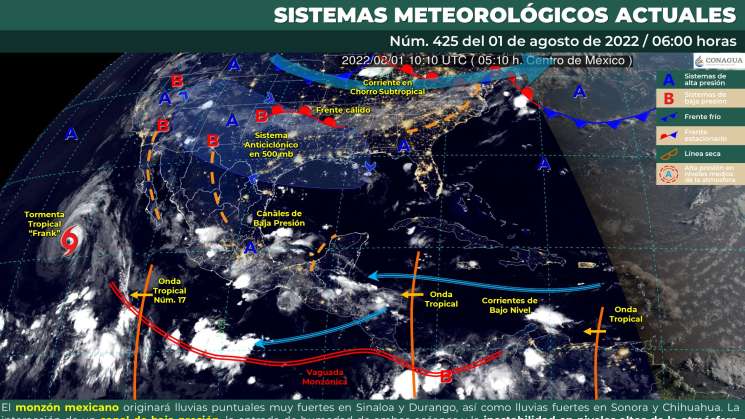 Segundo canal de baja presión causa nublados y lluvias en Oaxaca