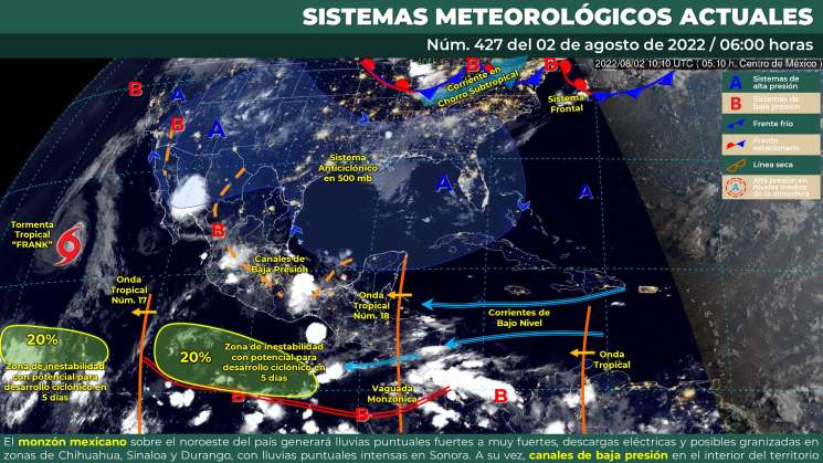 Onda tropical 18 cubre de nublados y lluvias regiones de Oaxaca