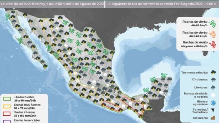 Continuará aumento de aguaceros y tormentas eléctricas en Oaxaca