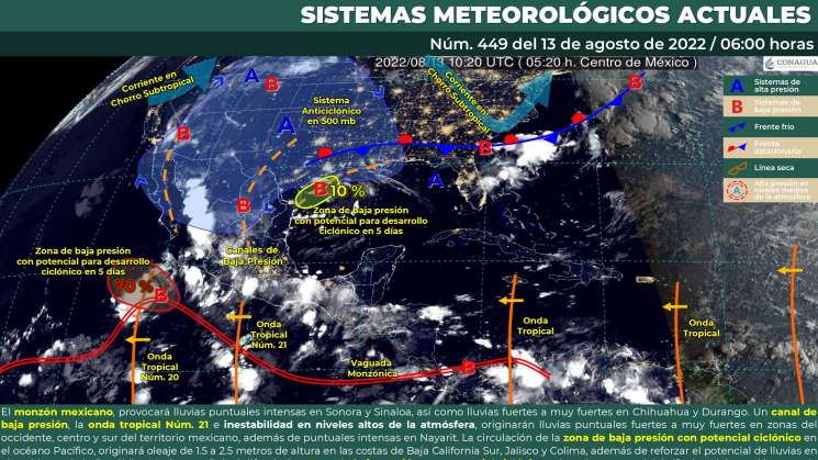 Canal de baja presión continua provocando lluvias en Oaxaca