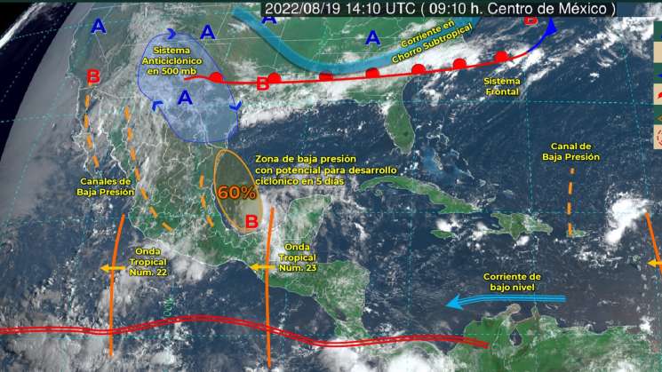 Onda tropical 23 y zona de baja presión causan lluvias en Oaxaca