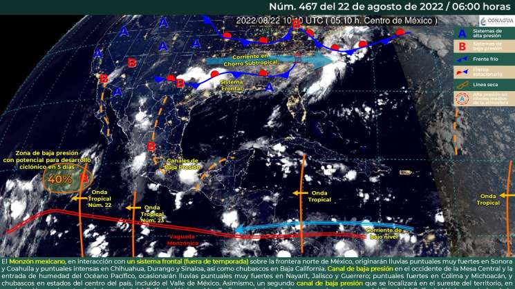 Canal de baja presión genera nublados y lluvias en Oaxaca