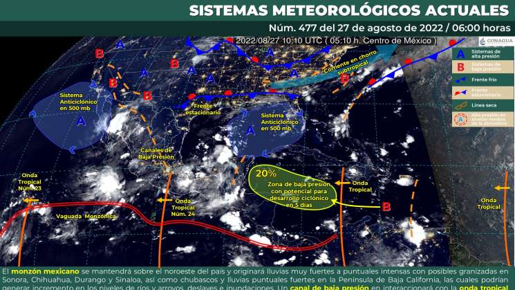 Causan canales de baja presión nublados y lluvias en Oaxaca