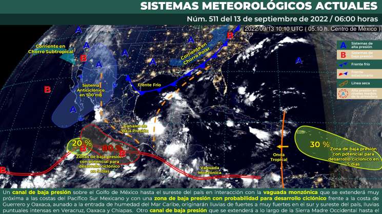 Vaguada monzónica provoca nublados y lluvias en Oaxaca