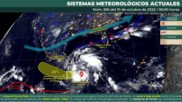 Ciclón tropical “Julia” causara lluvias en regiones de Oaxaca