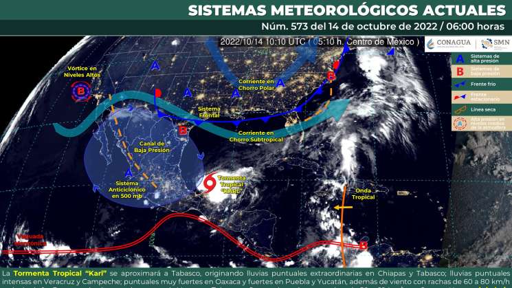  Tormenta tropical “Karl” mantiene lluvias y nublados en Oaxaca