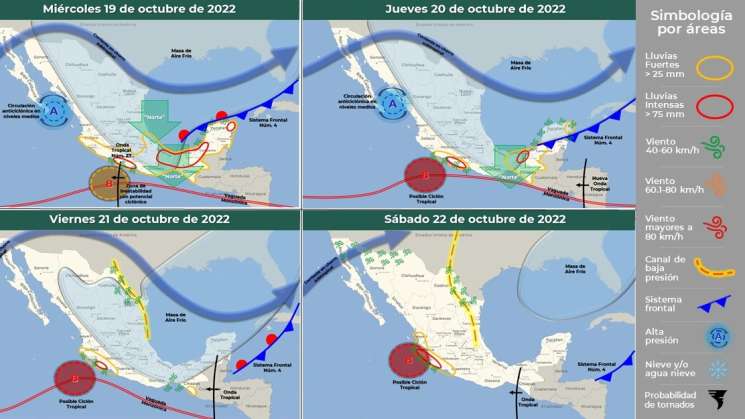 Frente frío 4 provoca norte para el Istmo y lluvias en Oaxaca