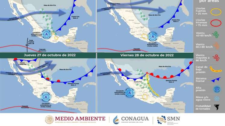 Frente frío 5 influirá de manera moderada a territorio oaxaqueño