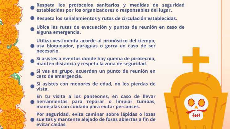 Emite CEPCO recomendaciones preventivas en festividad del Muertos