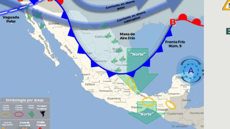 Descenso térmico y evento de norte para Oaxaca, por frente frio