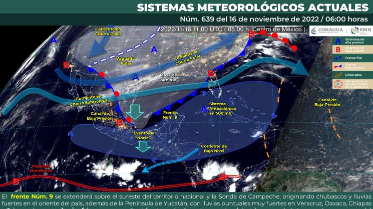 Frene frio causa nublados y Norte en el istmo de Tehuantepec