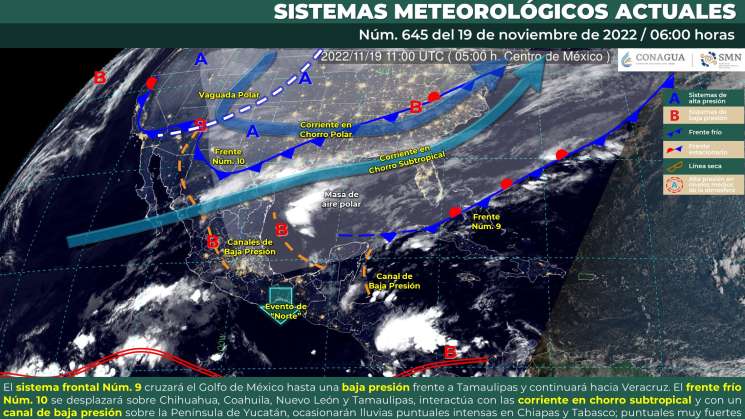 Frentes fríos  causaran lluvias torrenciales, 