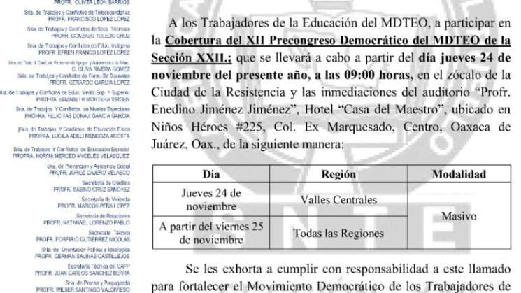 Por homenaje a AMH, Sección XXII se moviliza en rechazo