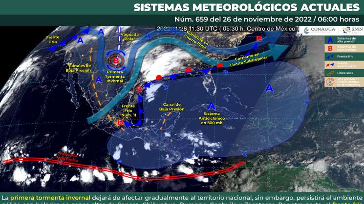 Frente frío 11 causa nublados y lluvias en zonas de Oaxaca