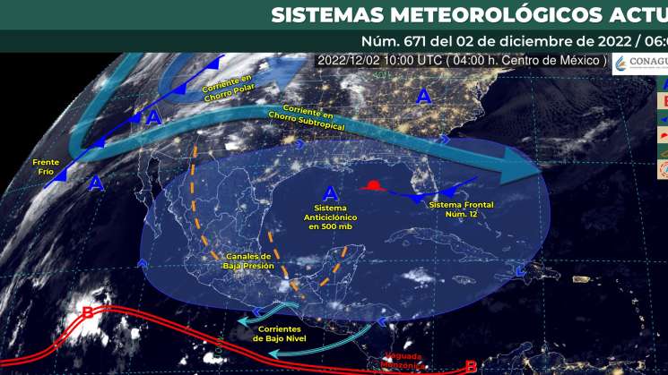 Cielo medio nublado en zonas de Oaxaca, cálido en la costa